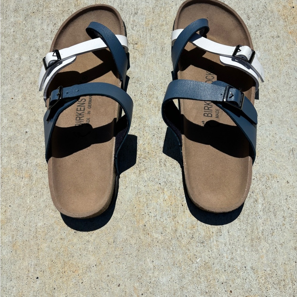 Ladies Blue and White Birkenstock Sandals